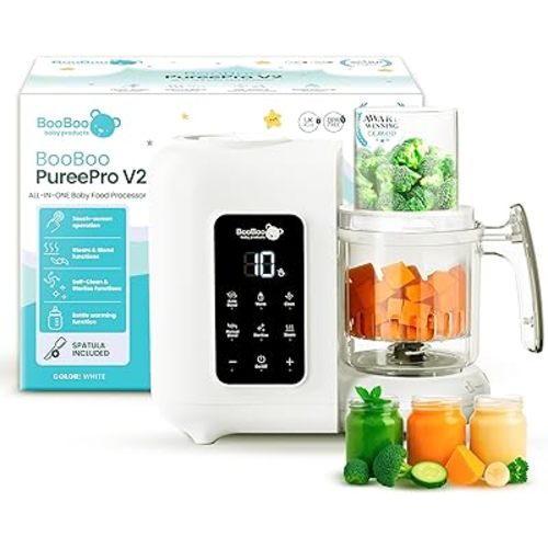 BooBoo PuréePro® 5 in 1 Baby Food Maker, Multifunctional Puree Blender Processor, Auto Cooking & Grinding Chopper, Includes Steamer, Bottle Warmer, Steriliser & Self Cleaning Operation