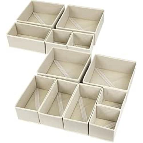 12 Pack Drawer Organizer Clothes, Foldable Fabric Dresser Organizer Closet Organizers and Storage Box for Underwear,Folded Clothes,Baby Clothing,Socks,Bra,Towels,Ties(12 Pack,Beige)