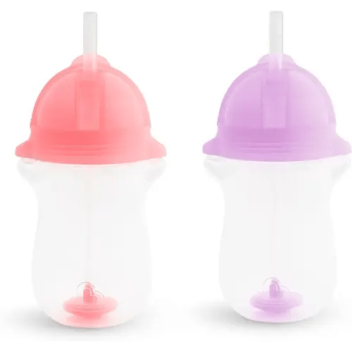 Munchkin Any Angle Weighted Toddler Straw Cups with Click Lock Lid, 10 Ounce, 2 Pack, Pink/Purple