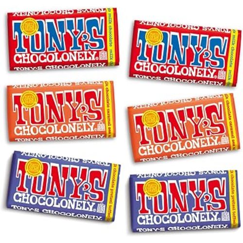 Tony's Chocolonely - Top 3 Milk Chocolate Bundle - Belgium Chocolate Bar, No Artificial Flavoring, Made From Fairtrade & B Corp Certified - 6.35 Oz, 6 Bars
