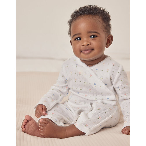 Organic Cotton Pointelle Love Bud Wrap Sleepsuit (0–9mths) | Baby Sleepwear | The White Company US