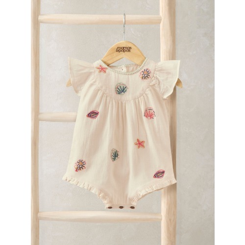 Mamas & Papas Cream Sea Shell Embroidered Romper