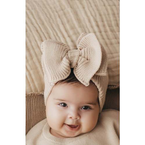 Baby knitted head bow | beige head bow – TheGrayBearCompany