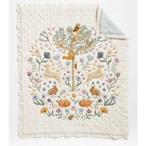 Wonderland Prairie Embroidered 100% Organic Cotton Voile Baby Crib Quilt