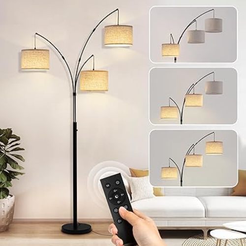 Floor Lamps for Living Room, 2400LM Super Bright Arc Floor Lamp with Remote Control, 3 Light Tall Floor Lamps with Stepless Dimmable, 80" Mid Century Tree Floor Lamp for Bedroom, Office