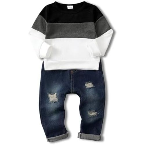 SODLON Toddler Baby Boy Clothes Sweatshirt Jeans Fall Winter Outfits 12M-5T