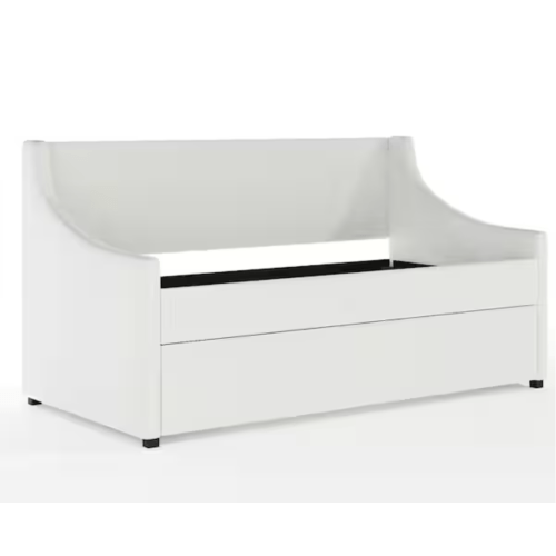MARTHA STEWART Simone Off-White Twin Daybed with Pull Out Trundle, Cushioned Headboard, Footboard, Side Rails, No Box Spring Required XH-8549-DBT-WH-MS