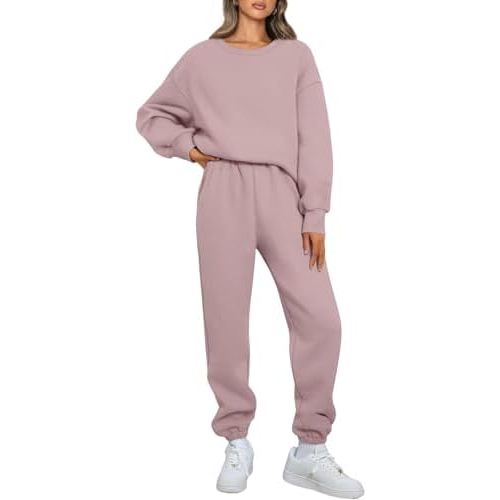 AUTOMET Womens 2 Piece Outfits Sweatsuit Oversized Sweatshirt Lounge Sets Baggy Sweatpants Fall Fashion with Pockets