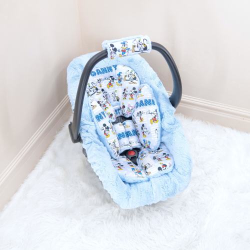 Mickey Mouse & Friends Baby Car Seat insert Cushions Set: Head and Body Rest - Car Seat Straps Cushions - Baby Car Seat Accessories