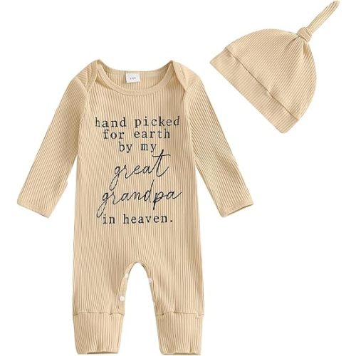 Kupretty Newborn Baby Boy Fall Winter Clothes Ribbed Knit Bodysuit Romper Jumpsuit with Hat Infant Coming Home Outfit