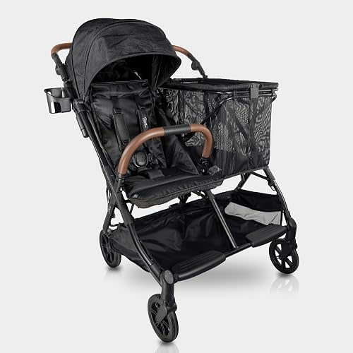Strolee Baby+ v2 Multi Use Baby & Toddler Stroller & Removable Personal Shopping Bag Lightweight Alternative for Wagon Strollers -Near Flat Recline, X-L Canopy, Parent Cup Holder (v2 Black)