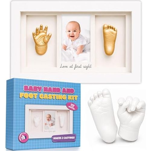 Baby Hand and Footprint Casting Kit, Newborn Hand & Foot Mold Keepsake Frame, Infant Handprint Footprint Gift for New Mom, Baby Shower Registry Gifts for Boys Girls, Mom to Be Gift, Newborn Memory Kit