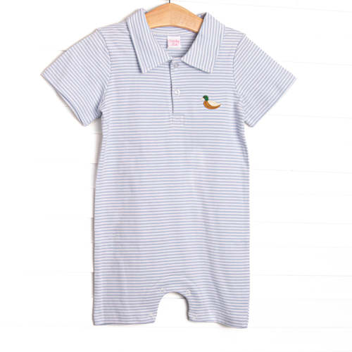 Mallard Pima Embroidered Short Romper, Blue – Stitchy Fish
