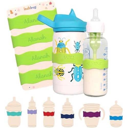 InchBug Orbit Labels Silicone Bottle Bands, 4-Pack, Kiwi Green
