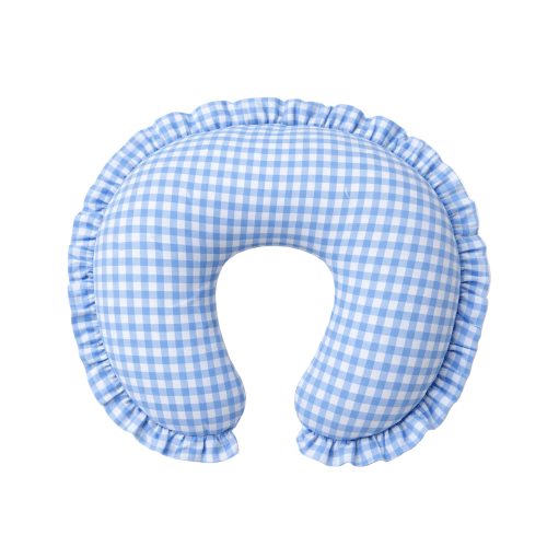 Sky Blue Gingham Ruffle Nursing Pillow Cover