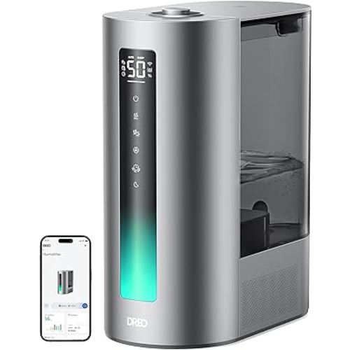 Dreo 6L Smart Humidifier, Warm & Cool Mist Humidifier for Bedroom, Top Fill, 60Hr Runtime, High Precision Humidity Sensor and Indicator Light, Large Room, Nursery, Plant, Works with Alexa, HM713S