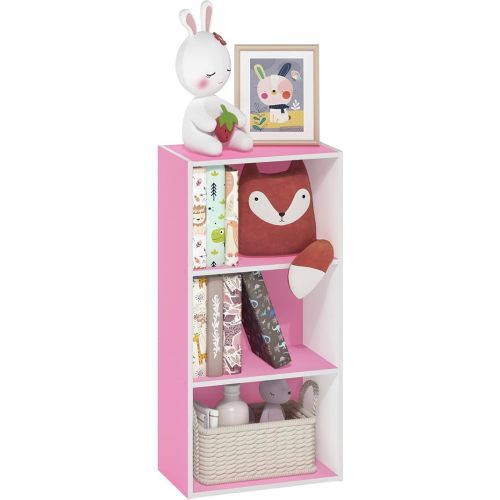 Furinno Luder 3-Tier Open Shelf Bookcase, Pink/White