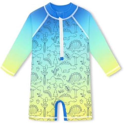 BesserBay Baby Boy Swimsuit UPF 50+ Zip Front Long Sleeve Snaps Bottom One Piece Rash Guard 0-36 Months