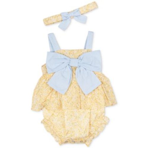 Baby Girls Daisy-Print Eyelet Romper & Headband, 2 Piece Set