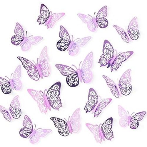 72 Pcs Butterfly Decorations, 3 Sizes 3 Styles, 3D Butterfly Wall Decor, Party Decorations, Birthday Decorations, Butterflies for Crafts, Cake Decorating, Wall Stickers Room Decor, Pale Plum