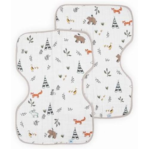 Little Unicorn Ultra-Absorbent Premium Burp Cloth 2 Pack | Soft on Baby's Skin | Larger Size | Ergonomic Design | Set of 2 (Forest Friends)