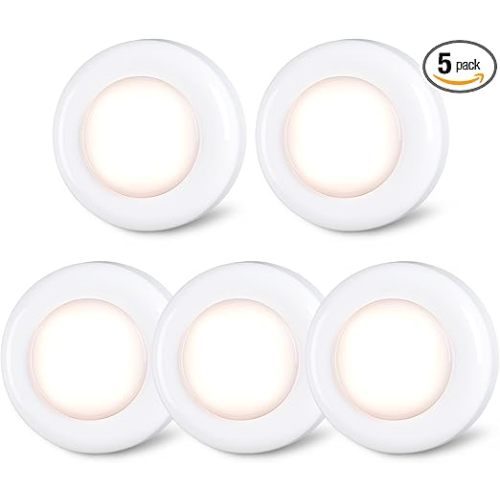 STAR-SPANGLED Push Tap Light, 2.8” Mini Night Touch LED Puck Lamp, Portable Under Cabinet Lighting AAA Battery Operated Powered, DIY Stick On Lights for Closet, Counter, Kitchen, Warm White, 5 Pack