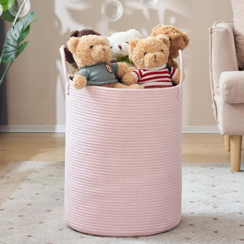 Cotton Rope Laundry Hamper Basket, 58L Blanket Basket for Nursery | Large Woven Laundry Hamper with Sturdy Handles, Collapsible Home Decor Laundry Basket for Laundry, Clothes, Toys in Bedroom
