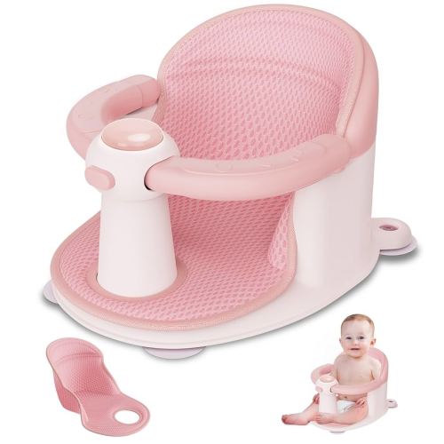 Baby Bath Seat for Babies 6 Months & up, Soft Cushions, Non-Slip Baby Bath Seat, Safe & Comfortable Baby Bath Support, for Bathtub/Living Room/Shower Room(Pink)