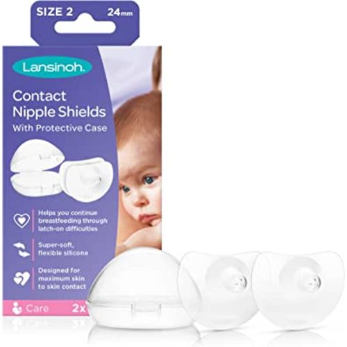 Lansinoh Contact Nipple Shields for Breastfeeding, 2 Nipple Shields (24mm) and Case