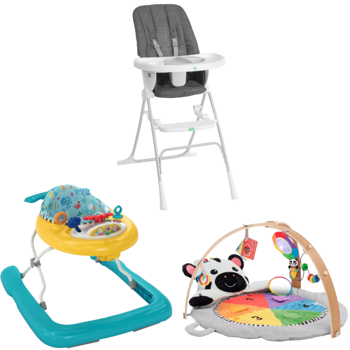3-Piece Baby Mealtime & Play Bundle – Sleek Gray High Chair, Playmat & Walker