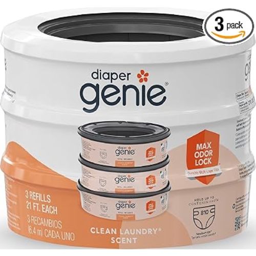 Diaper Genie Bags Refills 270 Count (Pack of 3) Clean Laundry Scent | Diaper Pail Refills with Max Odor Lock | Holds up to 810 Newborn Diapers
