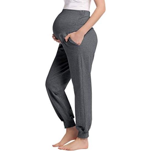 Women's Cotton Maternity Jogger Pants Over The Belly with Pocket - Pregnancy Lounge/Pajama/Pj Sweatpants S-XXL