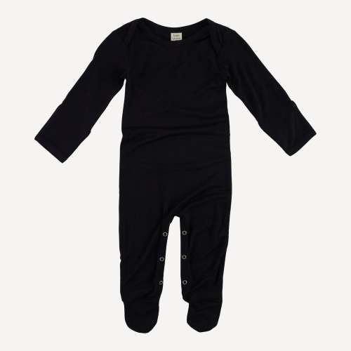 long sleeve lap neck footie | black | bamboo – kate quinn