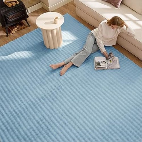 Bedsure 8x10 Fluffy Area Rugs for Living Room, Machine Washable Rugs, Non-Slip Backing, Non-Shedding, Pet Friendly Throw Rug for Bedroom Dining Room, Rug for Kids Room, Celestial Blue
