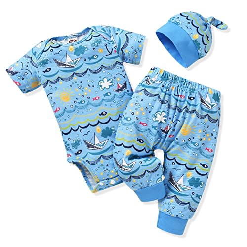Baby Boy Short Sleeve Bodysuit Pants Summer Outfit