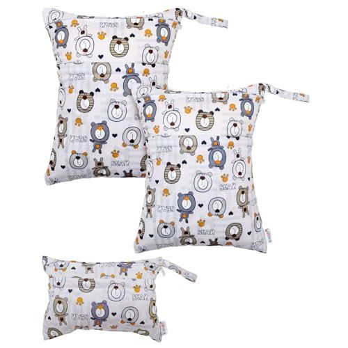 ALVABABY 3pcs Cloth Diaper Wet Dry Bags Waterproof Reusable with Two Zippered Pockets Travel Beach Pool Daycare Soiled Baby Items Yoga Gym Bag for Swimsuits or Wet Clothes 3L-SML11
