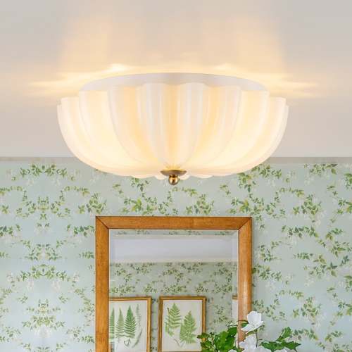 Art Deco Pleated Flower Shine Glass Semi Flush Mount