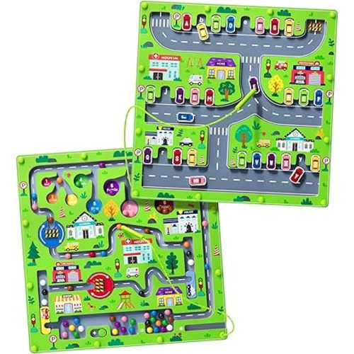 2 in 1 Magnetic Color and Number Maze Magnet Alphabet Counting Double Sided Board Wood Puzzle Fine Motor Skills Montessori Preschool Toys Gifts for Boys and Girls 3-5 Age