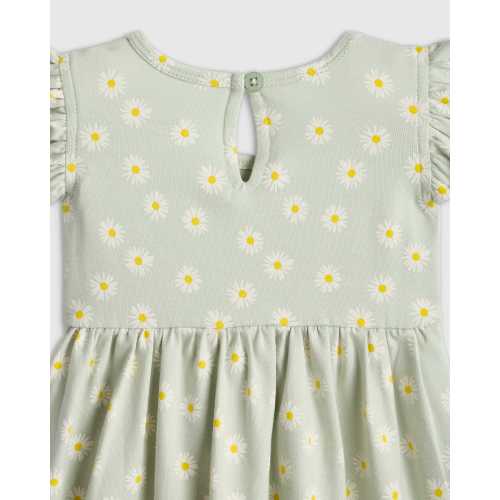 Organic Cotton Sleeveless Ruffle Dress - Baby Girl in Aqua Daisy