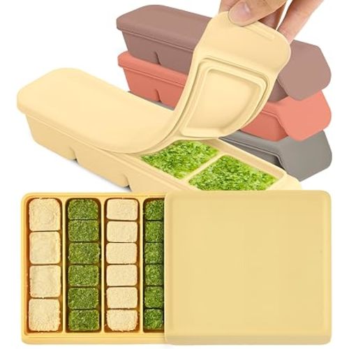 All-in-One Baby Food Storage Bundle - Airtight Silicone Container + 4-Pack Freezer Trays with Leak-Resistant Lids, 4 Cavities (1.7oz Each), BPA Free, Made in Korea, Microwave & Dishwasher Safe