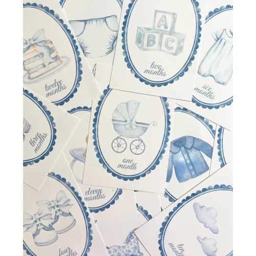 Baby Milestone Cards – Classy Blue, First Year Memory Set