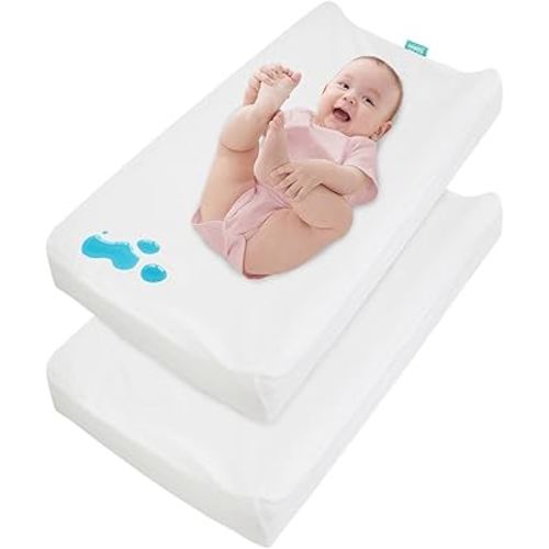 Changing Pad Cover Waterproof, 2 Pack Diaper Change Table Sheets for Baby Boys Girls, Fitted Cradle Sheets for 32"x16" Contoured Pad, Breathable & Ultra Soft, White