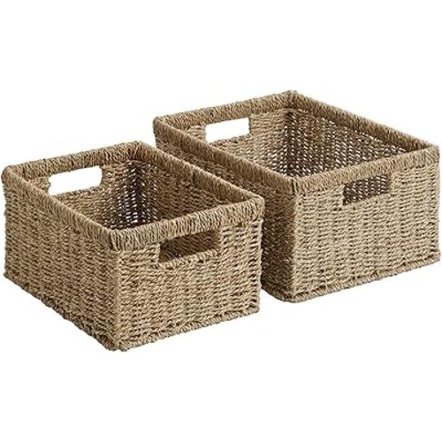 StorageWorks Wicker Storage Baskets, Handwoven Seagrass Basket for Organizing, Decorative Organizers with Built-in Handles, Set of 2
