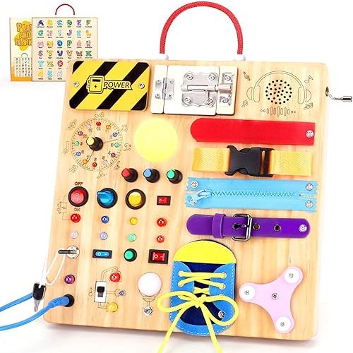 Busy Board for Toddlers - Montessori Educational Toy for 1-3 Year Old Boys & Girls | Travel-Friendly Sensory Learning Activity | Ideal for Kids with Autism(Busy Board v3)