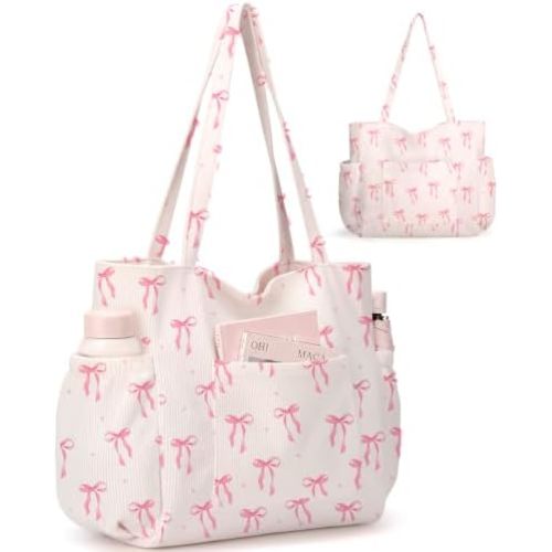 Bolsa de pana para mujeres, bolsa de gran capacidad linda con 6 bolsillos, bolso cruzado de hombro para trabajo, viajes, gimnasio