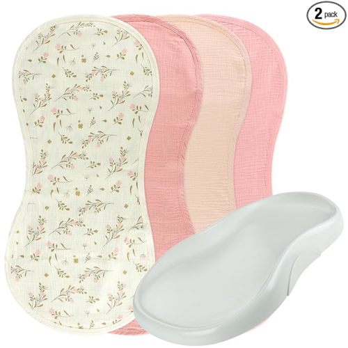 4-Pack Muslin Changing Pad Liners, Extra Thick & Ultra Soft for Warm Comfort, Waterproof Diaper Mat for Keekaroo Peanut & All Standard Baby Changers, 2-Sided Reusable (Pink)