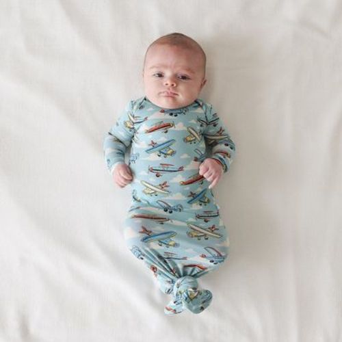 Infant Posh Planes Basic Knotted Gown - Posh Peanut