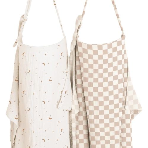 Konssy 2-Pack Muslin Nursing Cover Up for Breastfeeding Moms with Rigid Hoop, 100% Cotton, Lightweight & Breathable Breastfeeding Cover, Adjustable & Comfort