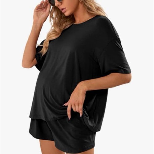 Verdusa Women's Maternity Pajama Set 2 Piece Drop Shoulder Top and Short Lounge Sets