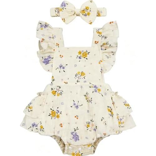 Newborn Baby Girl Clothes Summer Sleeveless Ruffle Hem Cross Back One Piece Baby Girl Romper Infant Clothes